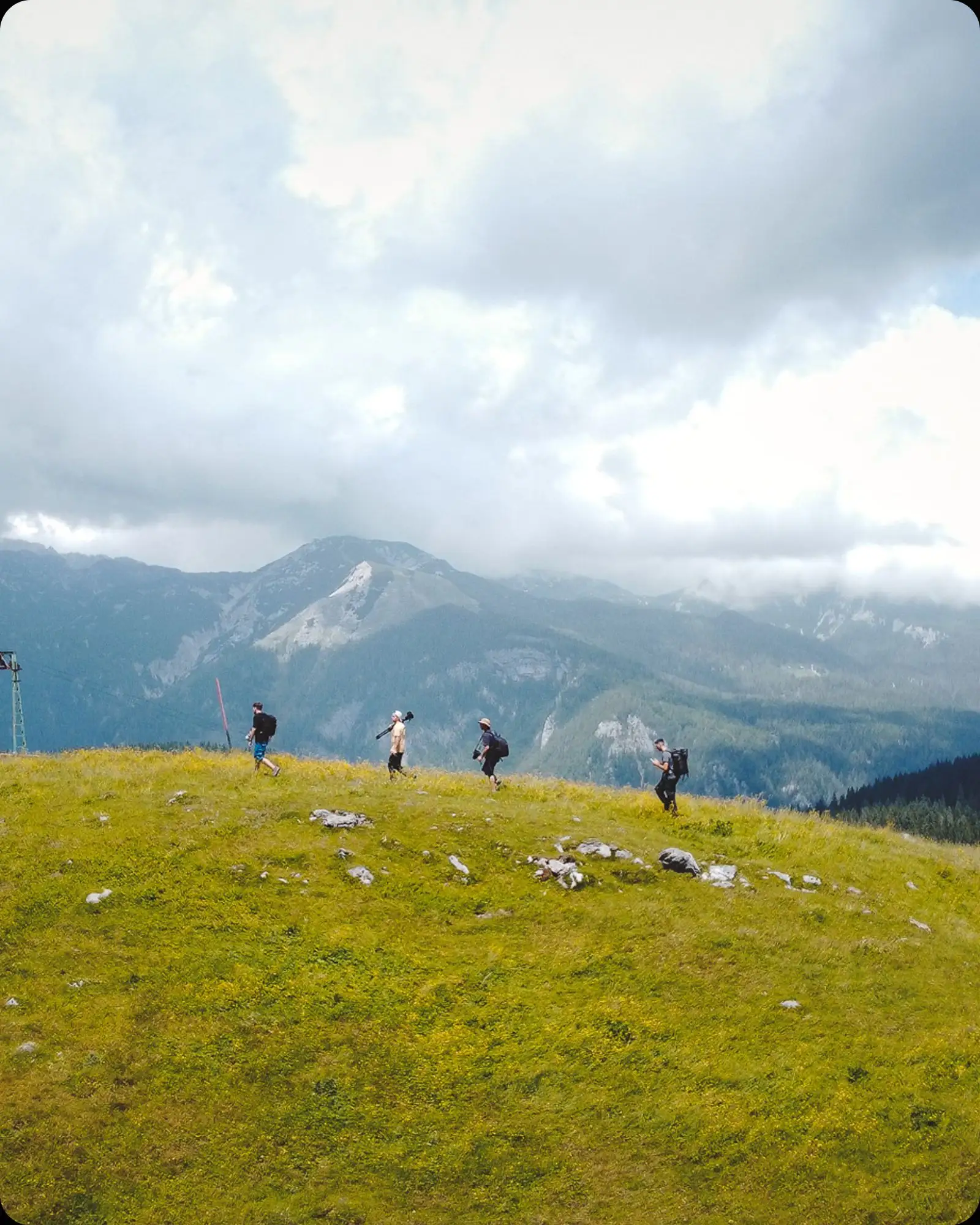 The team filming in the mountain